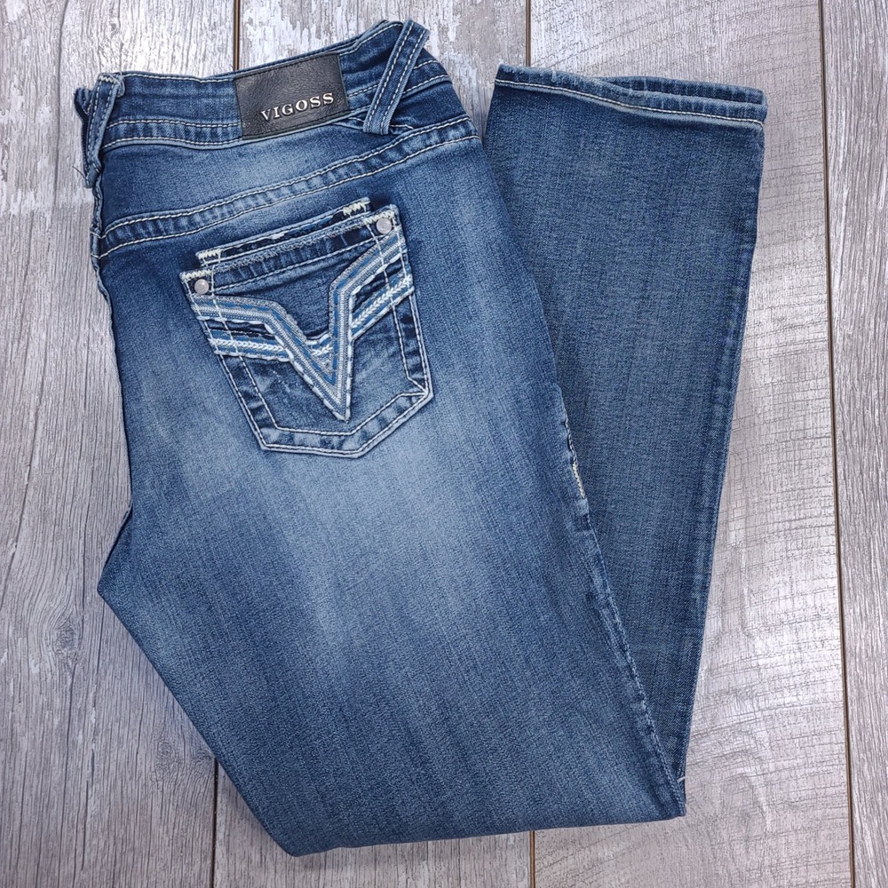 Vigoss The Dublin Boyfriend Jeans Women 15/16 Blue Distressed Embroidered Pocket